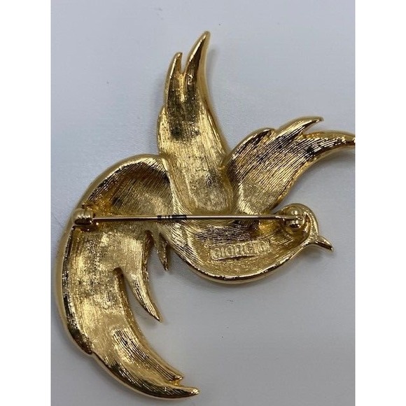 Vintage GIORGIO signed Red Enamel / Crystals Gold Tone Song Bird Brooch Pin - Picture 3 of 6